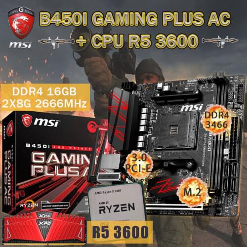 AM4 MSI B450I GAMING PLUS AC Motherboard + CPU AMD Ryzen 5 3600 + RAM DDR4 16Gb 2666MHz Set M.2 PCI-E 3.0 Placa-mãe Desktop B450