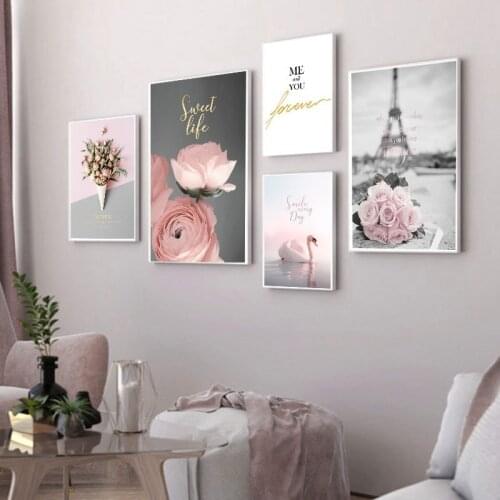 Pink Flower Sweet Tube Cup Swan Wall Art Canvas Painting Nordic Posters And Prints Plant Wall Pictures For Living Room Decor
