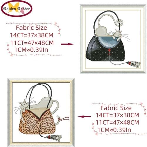 GG Cat In The Bag Cartoon Cross Stitch 14CT11CT DIY Needlework Counted Cross Stitch Kit for Embroidery Cross Craft Cross Stitch