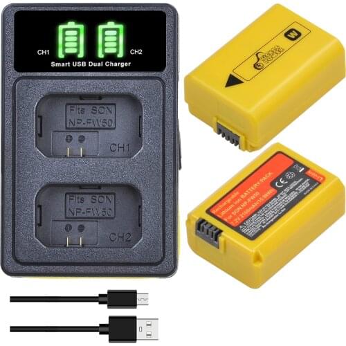 2160mAh NP FW50 NPFW50 NP-FW50 Battery + LED Dual USB Charger for Sony a5000 A6000 A6500 A6300 a37 A7 A7II A7RII A7SII A7S A7S2