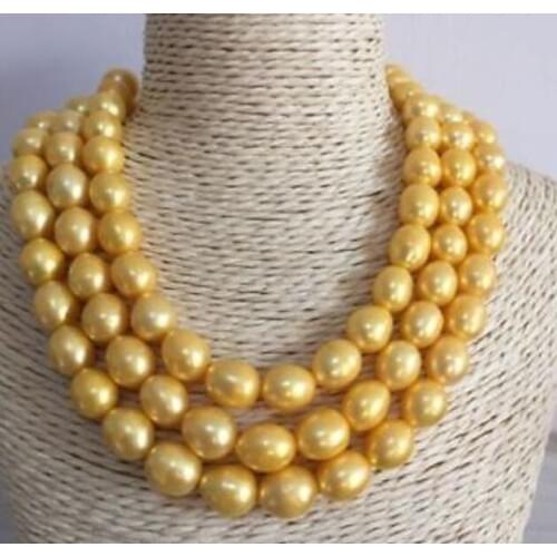 HUGE NATURAL AAA 11-13MM GOLDEN RICE PEARL NECKLACE 50INCH