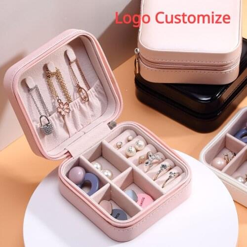 Logo Customize Leather Storage Organizer Portable Jewelry Box Display Travel Jewelry Case Boxes Joyeros Organizador De Joyas