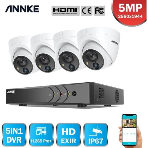 ANNKE 4CH 5MP Lite HD Video Surveillance System 5IN1 H.265+ DVR With 4X 5MP Dome Outdoor Waterproof PIR Security Camera CCTV Kit