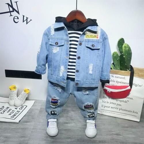 Boys Clothes Suits Baby Kids Boys Outerwear coat, Hoodie, jeans 3pcs Baby Sport Boys Clothing Sets Suits 2-6years