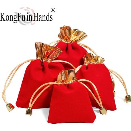 Red Style Jewelry Bag Fashion Simple Bound Flannel Bronzing Necklace Earrings Candy Storage Bag Festive Gift New Year Small Bag