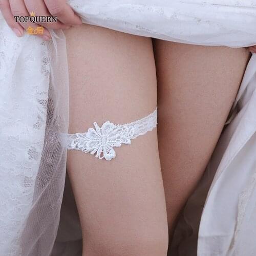 TOPQUEEN Wedding Garter White Embroidery Floral Sexy Garters Women/Female/Bride Thigh Ring Bridal Lace Leg Ring Loop TH15