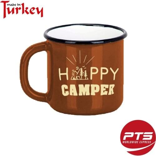 Turkish Brand Nurgaz Enamelware Enamel Brown Cup Mug Tableware Camping Cooking Hiking Picnic Happy Camp Water Coffee Tea Outdoor