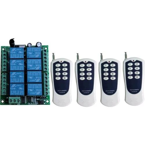 Smart Multiple DC 12V 24V 8CH Wireless Relay RF Remote Control Switch Receiver Relay Module Controller 315/433MHz RF Transmitter