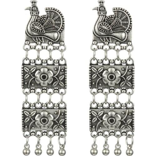 Unique Vintage Peacock Earrings for Women Bohemian Geometric Shape Drop Earring Carved Flower Afghan Turkish Jewelry