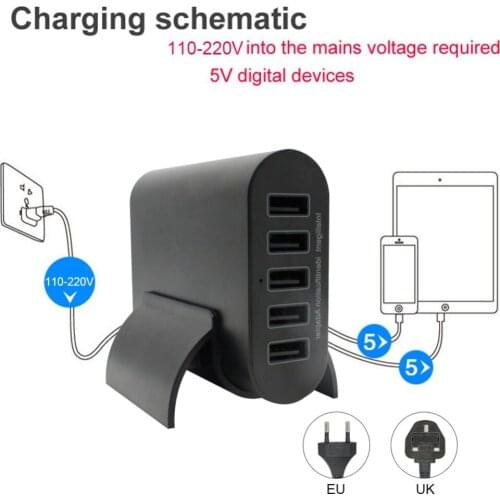 USB AC adapter 40W Smart Super charger 5 Ports USB charger for Iphone/ipad/Samsung US/EU/UK Plug 2 colors tablet charging