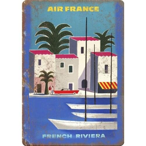 Vintage Poster Air France French Riviera Travel Metal Tin Sign 8x12 Inch Retro Art Home Bar Pub Garage Cafe Office Wall Deco