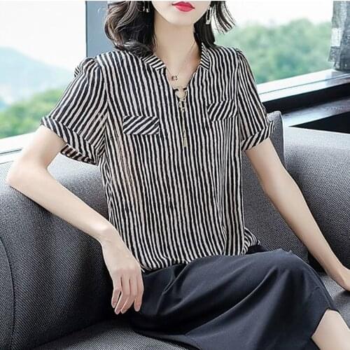 Lady Casual V-Neck Chiffon Blouses Shirts Women Short Sleeve Printed Spring Summer Style Blusas Tops Plus Size 5XL