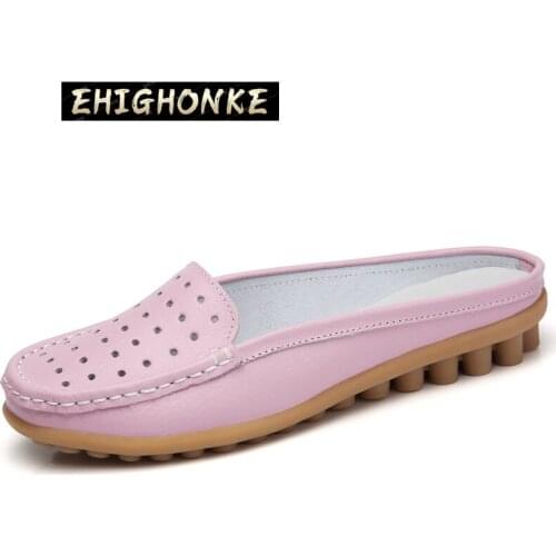 New mother shoes promotion summer flat bottom womens slippers leather solid 0color casual shoes ladies slippers pea shoes clogs