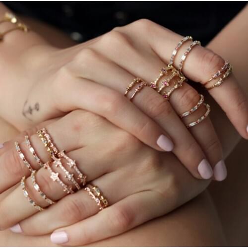 2021 Fashion 2 Color Crystal Small Star CZ Ring Tiny Delicat Rose/Gold Color Rings For Women Zircon Shining Jewelry Bijoux Femme