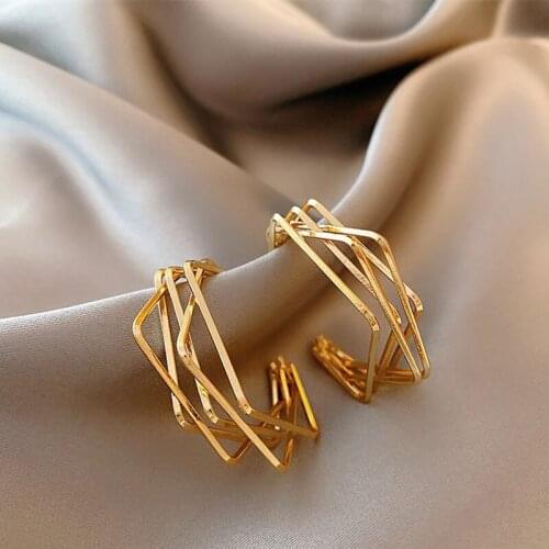 Golden Big hoop Earrings Korean Geometry Metal Gold Earrings For women Female Retro Drop Earrings 2021 Trend Fashion Jewelry