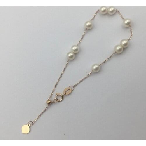 Sinya 18k gold Chain bracelets with natural pearls gold beads for women girls Mum lover length 18cm can adjustable Hot sale