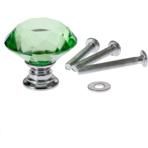 1x Green 30mm Crystal Glass Knob Diamond Shape Drawer Pull Handles Kitchen Door Wardrobe Hardware