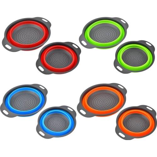 2Collapsible Filter Baskets Foldable Silicone Colander Fruit Vegetable Washing Basket Strainer Collapsible Drainer Kitchen Tools