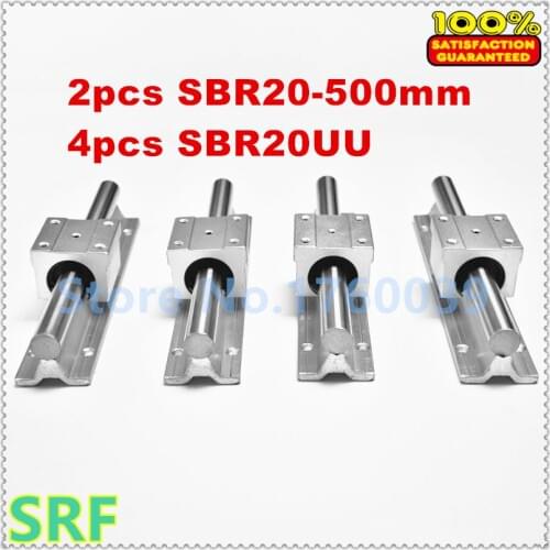 20mm linear rail 2pcs SBR20 L=500mm linear shaft support rail + 4pcs SBR20UU Linear Motion Blocks for CNC