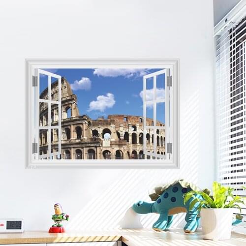 3D Window World famous monuments vivid Wall Sticker Decal Home Decor Living Room Bedroom Mural Wall Decals Wall Art Poster