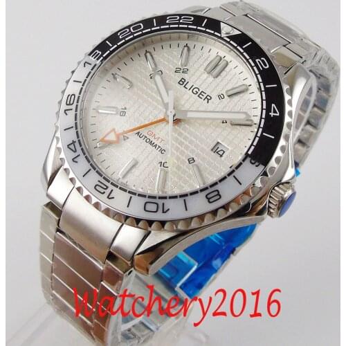 41mm Bliger gery Dial Sapphire Date GMT Ceramic Luminous Automatic mens Watch
