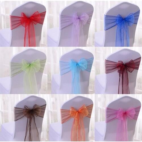 50PCS Sheer Organza Chair Sash Knot Bow Wedding Party Banquet Decoration Chair Back Cover Net Sash Ties Design 15x275CM