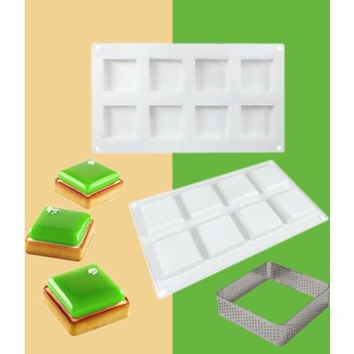 8 Holes Silicone Mold Kit Tarte Ring Square Molds Cake Decorating Tools For Baking Truffle Chocolates Dessert Mould