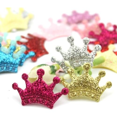 80Pcs 2*3cm Glitters Crown shape shiny Padded Appliques For childrens crafts Hairpin headwear DIY Decoration Ornament wholesale