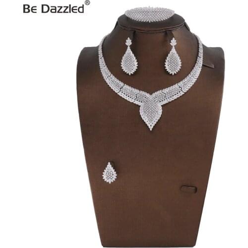 Bedazzled new arrival copper women luxury jewellery rhodium plated bridal wedding jewelry set