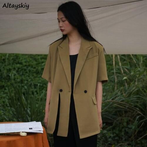 Blazers Women New Designers Split High-street Modern Lady Chic Leisure Short Sleeve Loose Summer Clothing Soft Students Mujer