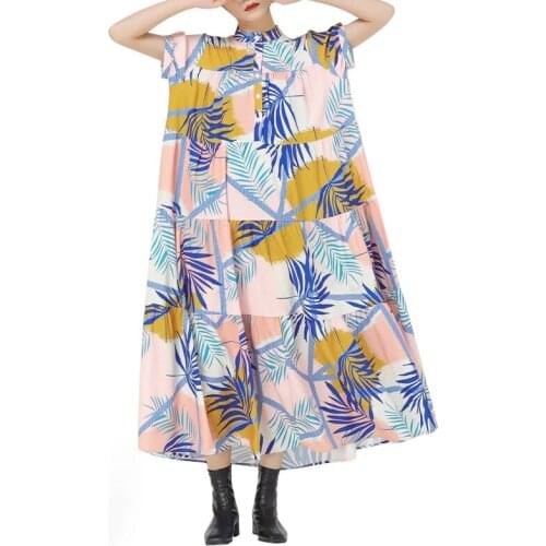 Large size loose dress 2021 summer beach style holiday long skirt flower shirt skirt long skirt plus size korean dress