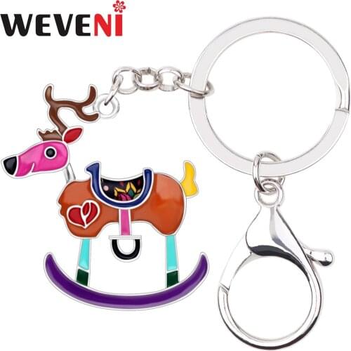 WEVENI Enamel Alloy Christmas Deer Reindeer Key Chain Keychain Holder Gift Aniamal Jewelry For Women Girl Kid Bag Pendant Charms