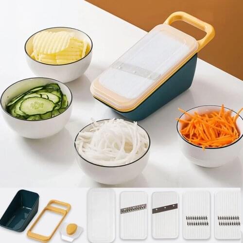 Household Vegetable Cutter Multi-Function Potatoes Carrots Onion Cucumber Shredder Manual Drain Basket Tools Stainless Steel