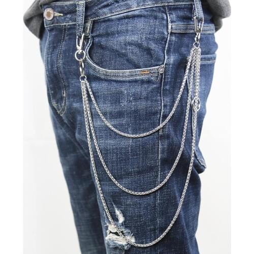 Popular Necklace Stainless Steel Long Metal Wallet Chain Leash Pant Jean Keychain Ring Clip Mens Hip Hop Jewelry