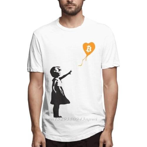 Bitcoin Balloon Guys Banksy Loves Bitcoin Series T Shirt For Men Summer Casual Streetwear 100% Cotton XS-3XL Big Size Tee Shirt