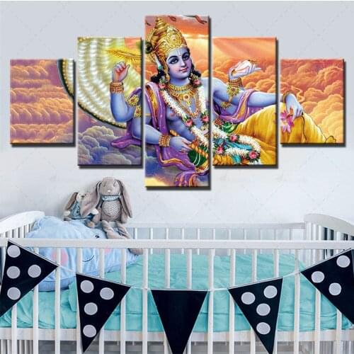 HD Prints Hinduism Poster Wall Art Modular Canvas Pictures Modern Painting Home Framework Background Living Room Decor 5 Pieces