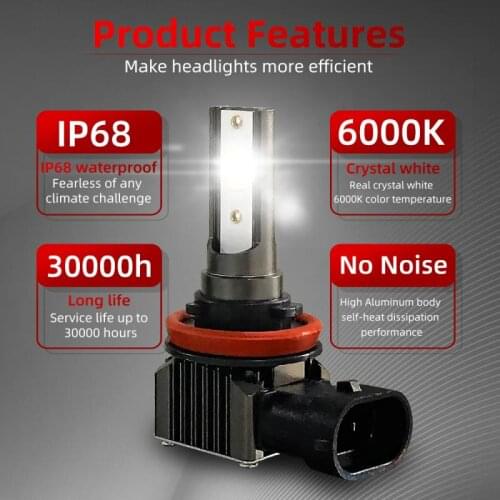 2 PCS CAR LED Headlamp H1 H4 H7 H8/9/11 9005 9006 AUTO Headlight 60W 6000K 12000lm Automobile Bulb Car Accessories