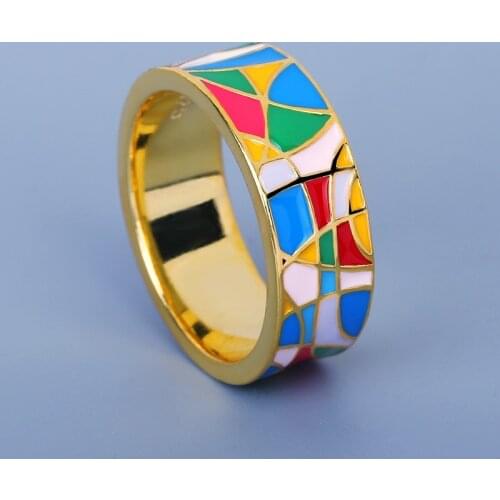 Exquisite 18k Gold Womens Ring Color Irregular Epoxy Jewelry Womens Ring Handmade Enamel Womens Jewelry Gift