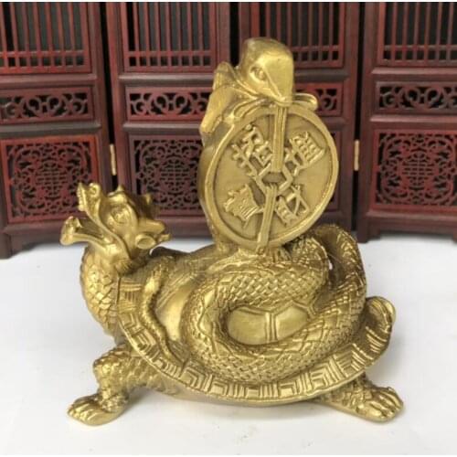 China brass Dragon turtle snake wealth crafts statue
