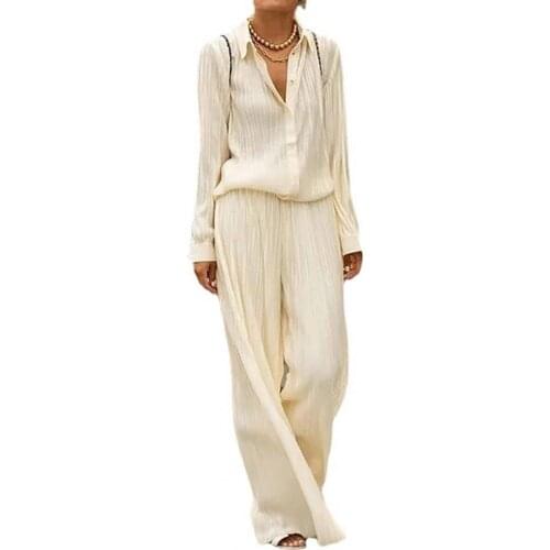 Ladies Outfit Suit Single Breasted Shirts All Match Solid Color High Waist Bloomers Ladies Outfit Suit Office Two-Piece Suit