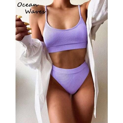 Hot High Waist Bikinis Set Swimsuit Women Push Up Swimwear Ribbed Strap Bathing Suit Sports Brazilian Biquini 2021 New Beachwear