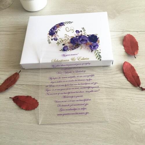 Hot Sell Wedding Acrylic Card 10pcs Purple Floral Clear Custom Thank You Cards Gift Cards Birthday Cards Design