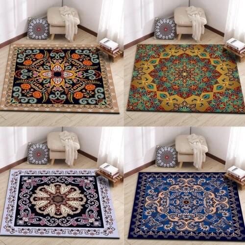 Morocco Living Room Area Rugs Bohemian Floral Sofa Table Home Decor Square Carpets Bedroom Bedside Non-Slip Persian Floor Mats