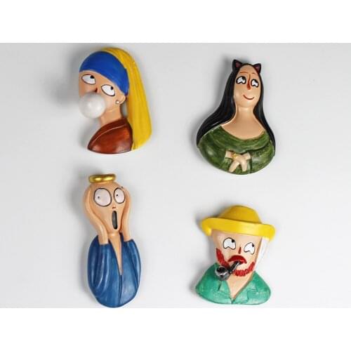 Cartoon Van Gogh Home Decoration Pearl Girl Funny Mona Lisa Magnetic Sticker Polyresin Famous Painting Scream Fridge Magnet