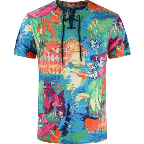 62# Feitong Mens T-shirts Summer Slim Casual Cotton-linen Printed Short Sleeve T-shirt Top 2021 Mens Fashion Tshirt Streetwear