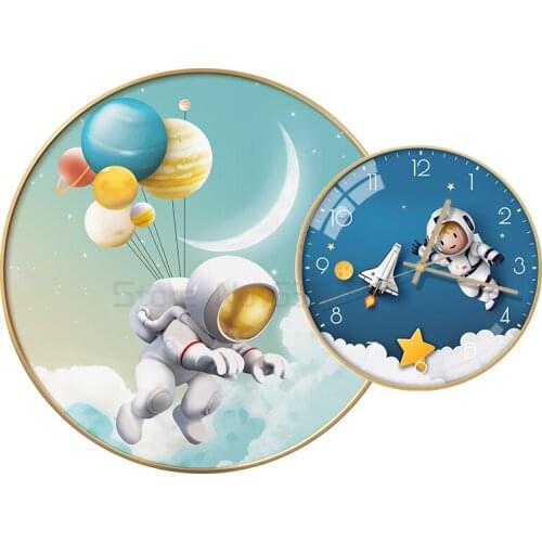 Nordic astronaut childrens room hanging painting modern astronaut creative boy clock painting clock hanging painting