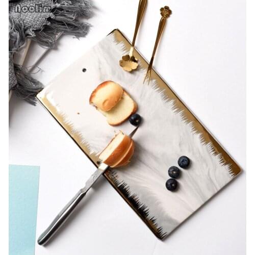 NOOLIM Nordic Style Phnom Penh Marbled Ceramic Fruit Plate Breadboard Chopping Board Western Dish Decorative Plate Dinnerware