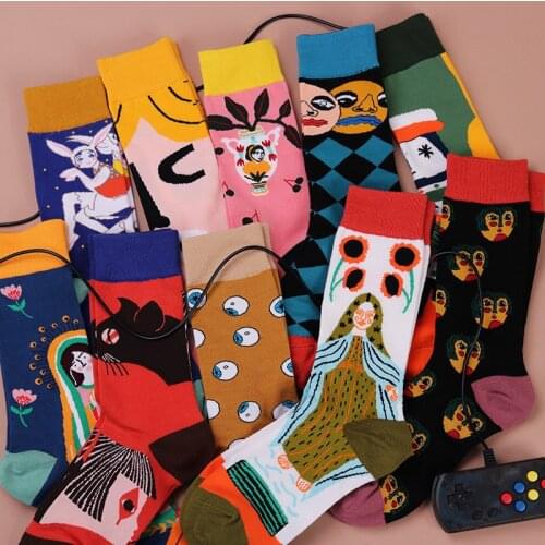 Couples Skateboard Sox Creative Abstract Art HarajukuAutumn/Winter Hip Hop Streets Tide Socks Colorful Funny Socks Skarpetki