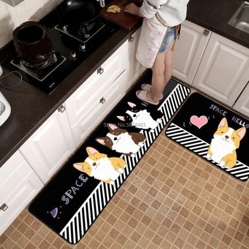 New fashion cartoon cute puppy striped black kitchen mat entry mat bedroom long bedside blanket