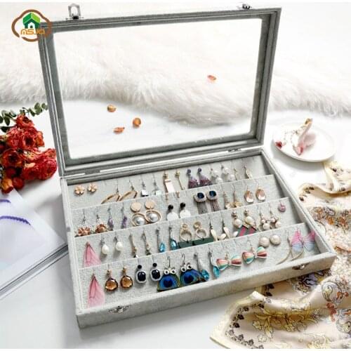 MSJO Jewelry Organizer Storage Velvet Drawer Glass Box For Jewelry Bracelet Watch Organizer Earring Ring Tray Gift Jewelry Box